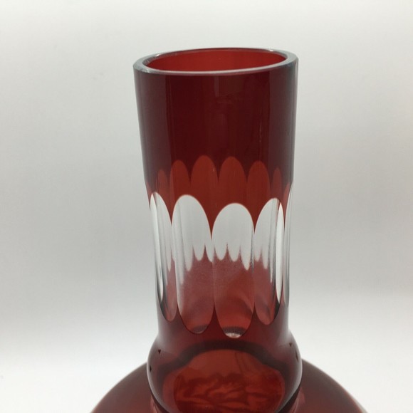 Vintage BOHEMIAN GLASS Vase Ruby Red Cut To Clear Neck & Base Frosted Floral - Picture 6 of 12